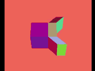 [a spinning screw-like model where each polygon is a random color]