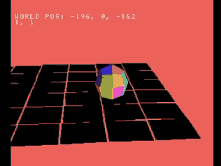 [sphere-like object moving about a grid floor]